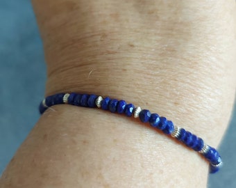 Bracelet coulissant réglable en lapis lazuli et argent sterling