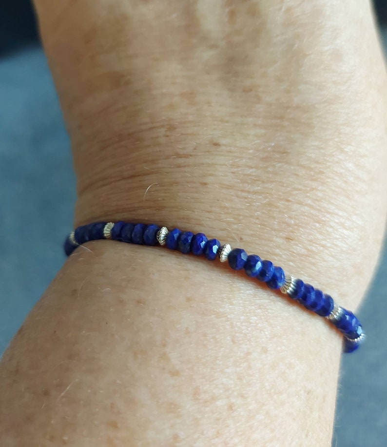 Bracelet coulissant réglable en lapis lazuli et argent sterling image 1