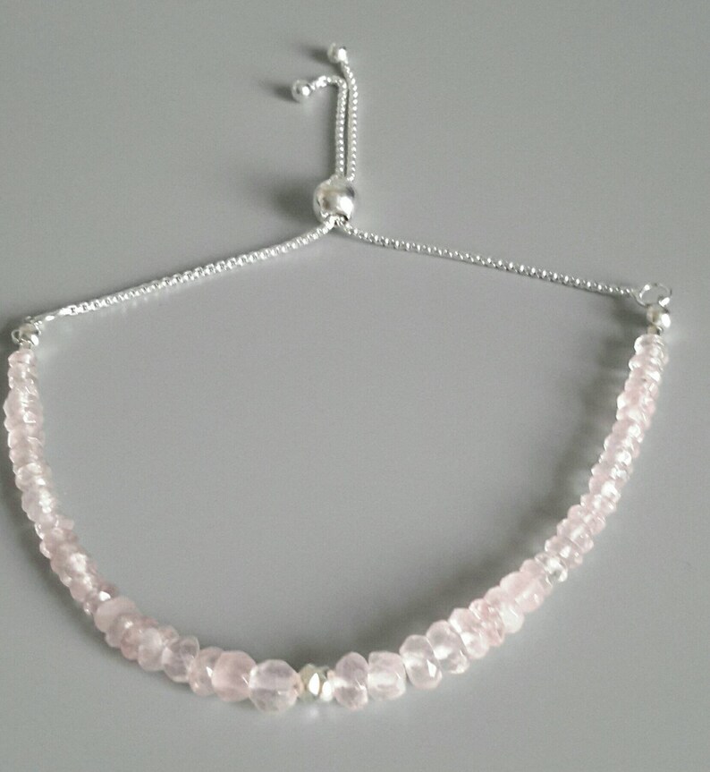 Baby Pink Rose Quartz and Sterling Silver Slider Bracelet