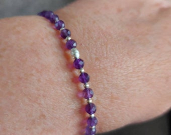 Amethyst and Sterling Silver Adjustable Slider Bracelet