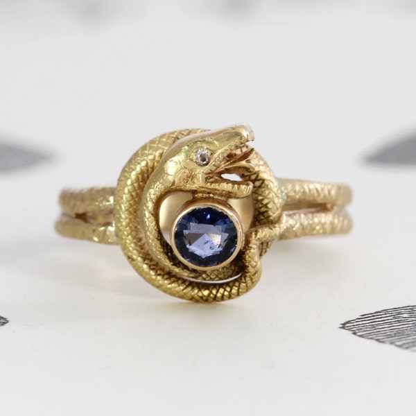 On Layaway for E //  SOLD // Snake Ring, 14k Yellow Gold Sapphire Diamond Alternative Engagement Ring, Eternity Knot Ouroboros Serpent Ring