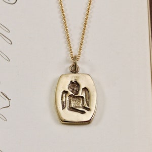 Handmade 10k Gold Winged Devil Intaglio Charm Pendant Necklace