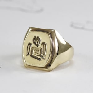 Handmade 10k Gold Winged Devil Intaglio Signet Ring