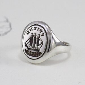 Anillo de sello de amistad de estilo antiguo, plata de ley, grabado en hueco, joyería de amistad con jeroglíficos