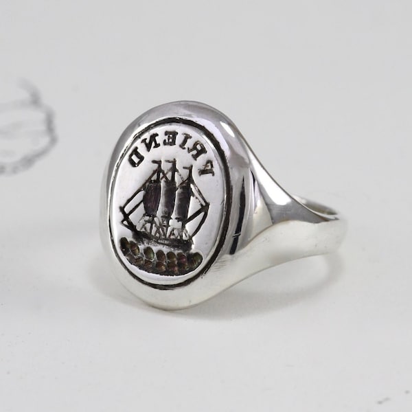 Anillo de sello de amistad de estilo antiguo, plata de ley, grabado en hueco, joyería de amistad con jeroglíficos