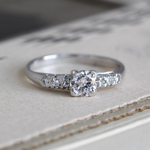 Vintage Art Deco Platinum Diamond Engagement Ring, .55 ctw. Appraisal Included
