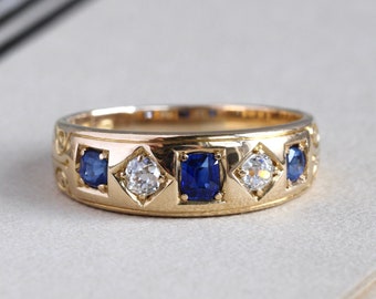 Antique 18k Sapphire & Mine Cut Diamond Ring