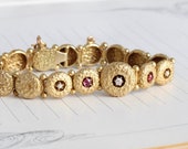 Antique Victorian 14k Diamond Ruby & Pearl Button Link Bracelet