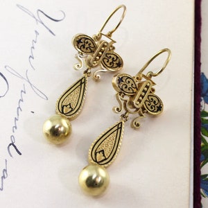 Victorian 14k Gold Long Tassel Earrings, Antique Statement Jewelry 