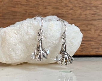 Handmade Herkimer Diamond Crystal Claw Earrings, Sterling Silver Talon Dangles