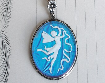 Sterling Art Deco Morpho Wing Sulfide Cameo Necklace