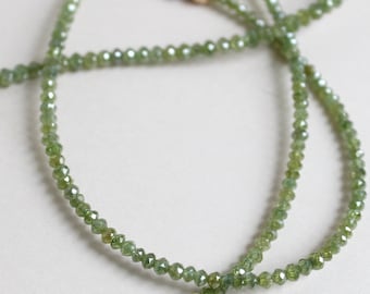 Green Diamond Bead Necklace with Antique 14k Engraved Lobster Clasp