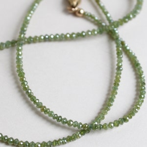 Green Diamond Bead Necklace with Antique 14k Engraved Lobster Clasp