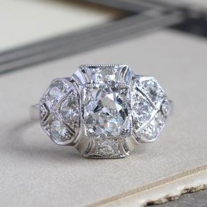 Art Deco Platinum 1.6 ctw Old Mine Diamond Engagement Ring