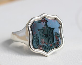 Vintage Sterling Signet with Antique Bloodstone Intaglio