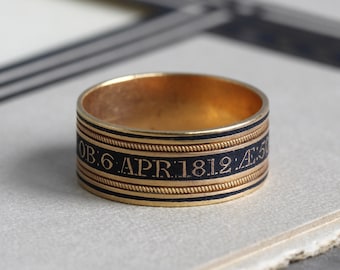 Georgian 18k Black Enamel Mourning Band, dated 1812