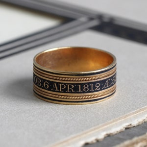 Georgian 18k Black Enamel Mourning Band, dated 1812