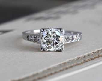 Art Deco Platinum .95 ct Diamond Engagement Ring, Circa 1930