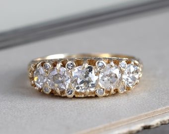 Antique 14k Five Stone Old Mine Cut Diamond Ring