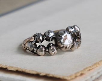 Antique Georgian Rose Cut Diamond Ring, 14k & Sterling Silver