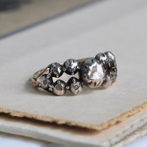 Antique Georgian Rose Cut Diamond Ring, 14k & Sterling Silver