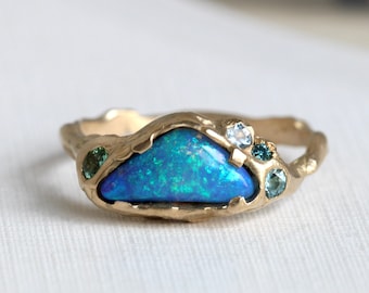 Handmade Boulder Opal Ring, 18k with Tanzanite & Spinel Accents