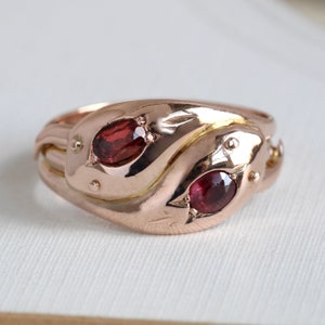 Antique 9K Rose Gold & Garnet Snake Ring, dated 1915 image 1