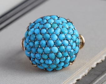 Victorian 14k Pavé Turquoise Bombe Dome Ring