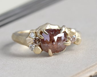 Hand Crafted Rose Cut Diamond Ring, 18k Organic Twig Branch Engagement