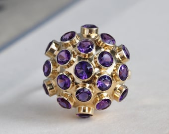 Vintage 18k Gold & Amethyst Sputnik Ring, Mid Century Statement Cocktail Ring, H. Stern Signed