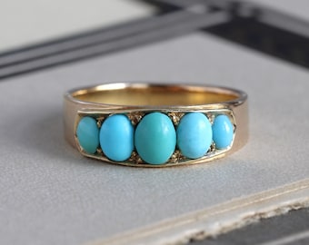 Victorian Turquoise Ring, Antique 14k Stacking Band, December Birthstone
