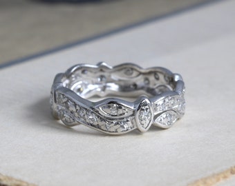 Vintage Platinum & Diamond Eternity Band, Mid Century Wedding Stacking Band