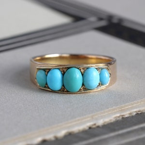 Victorian Turquoise Ring, Antique 14k Stacking Band, December Birthstone