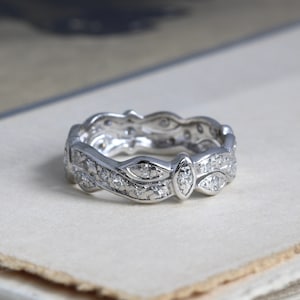 Vintage Platinum & Diamond Eternity Band, Mid Century Wedding Stacking Band
