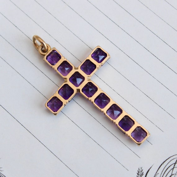 Antique Victorian 14k Amethyst Cross - image 5