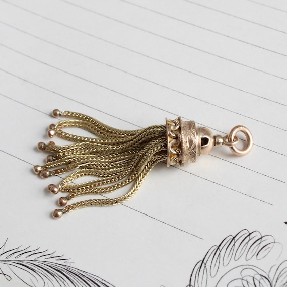 Victorian 10k Tassel Pendant Charm - image 1