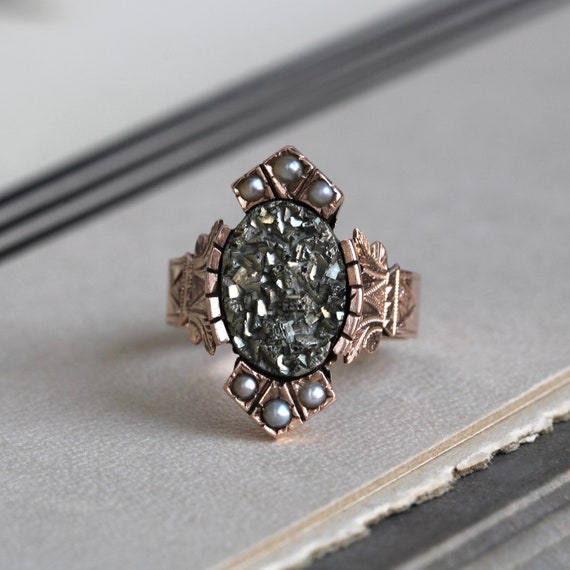 Victorian 14k Pyrite & Pearl Ring - image 1