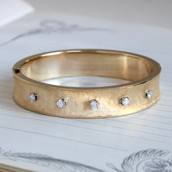 Vintage 14k Diamond Stacking Bangle Bracelet - image 1