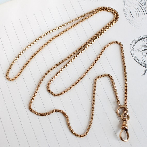 Antique 14k Long Box Chain Necklace 