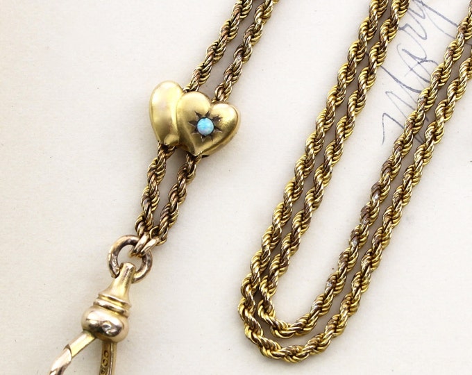 Victorian Slide Chain Necklace Antique 10k Opal Double Heart Etsy
