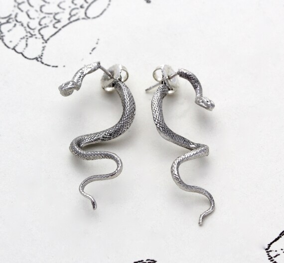 thepartof★silver 925 Snake Ribbon Earring Sterling Silver Snake Earrings - Etsy