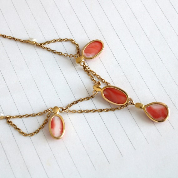 Edwardian 14k Coral & Pearl Festoon Necklace - image 4