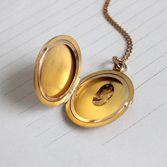 Art Nouveau 14k Gold & Diamond Locket Necklace wi… - image 4