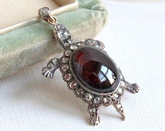 Antique Garnet & Diamond Turtle Pendant