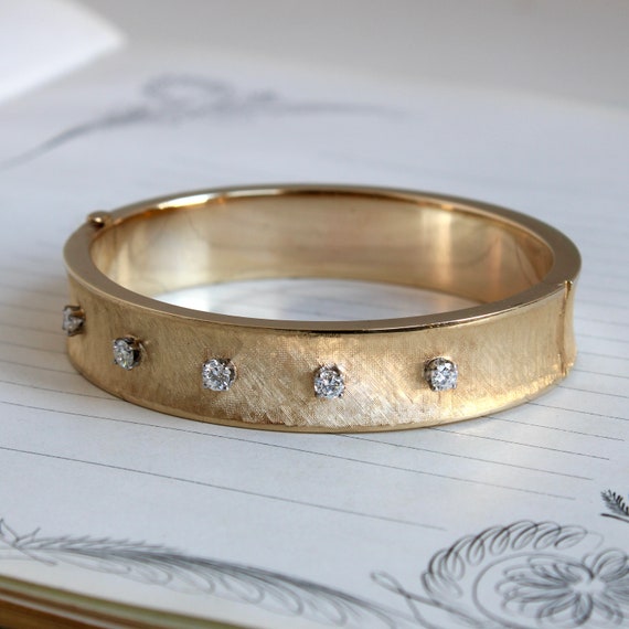 Vintage 14k Diamond Stacking Bangle Bracelet - image 2