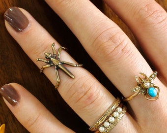 Gold Midi Cuff Ring, 14k & Diamond Eyed Insect Bug