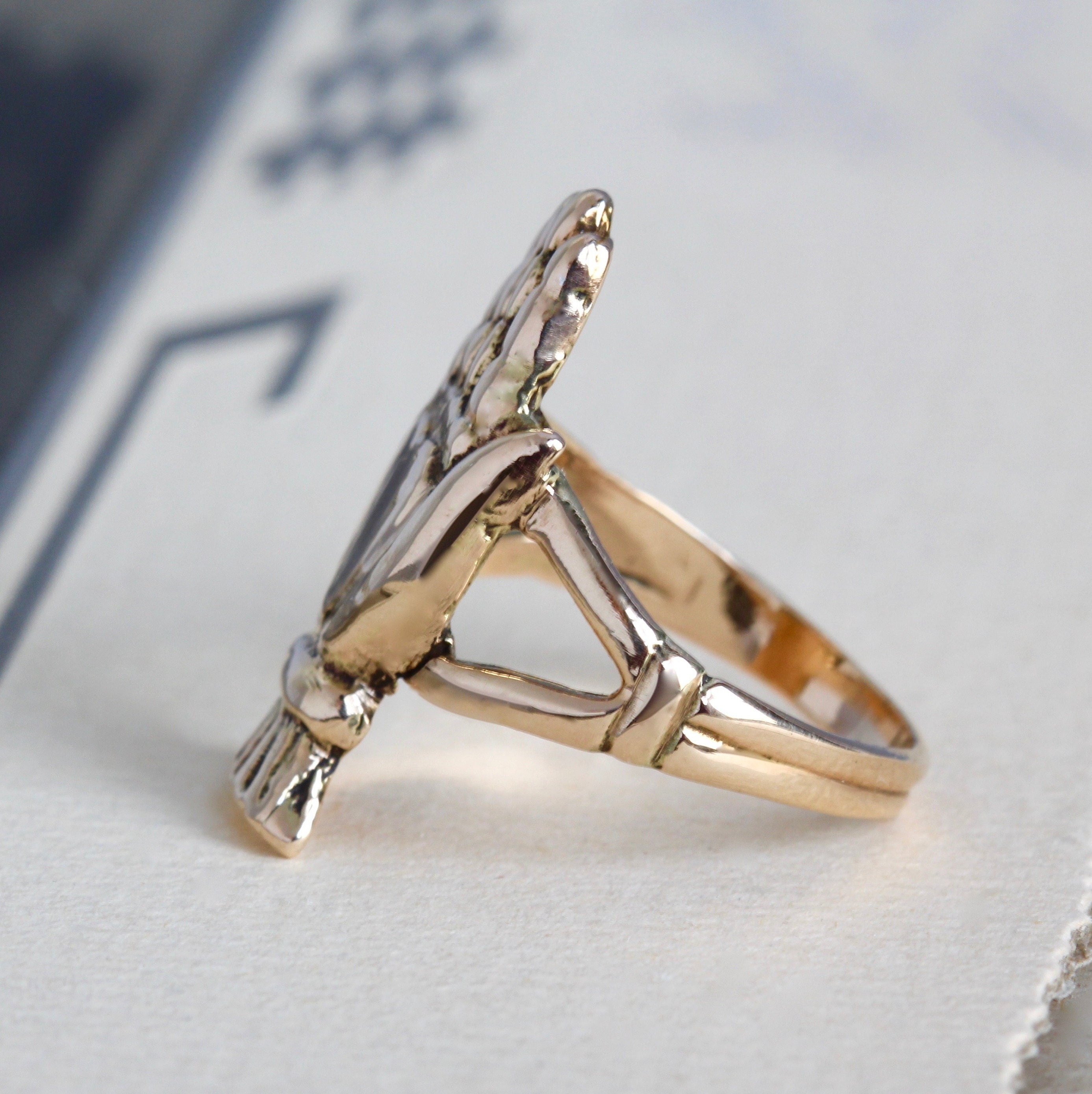 Gold Heart in Hand Ring 10k Antique Style Friendship Etsy Polska