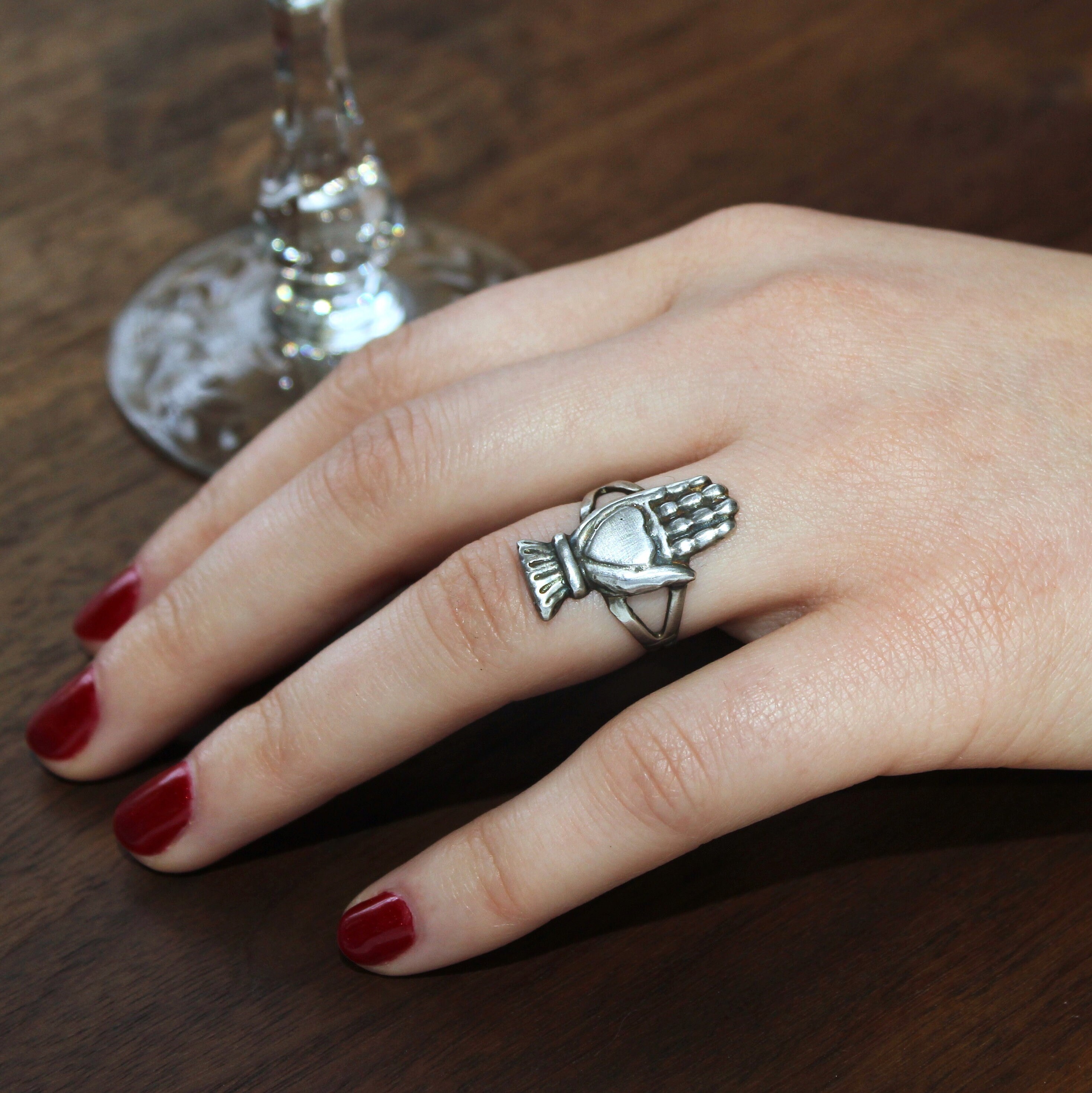 Gold Heart in Hand Ring 10k Antique Style Friendship Etsy Polska