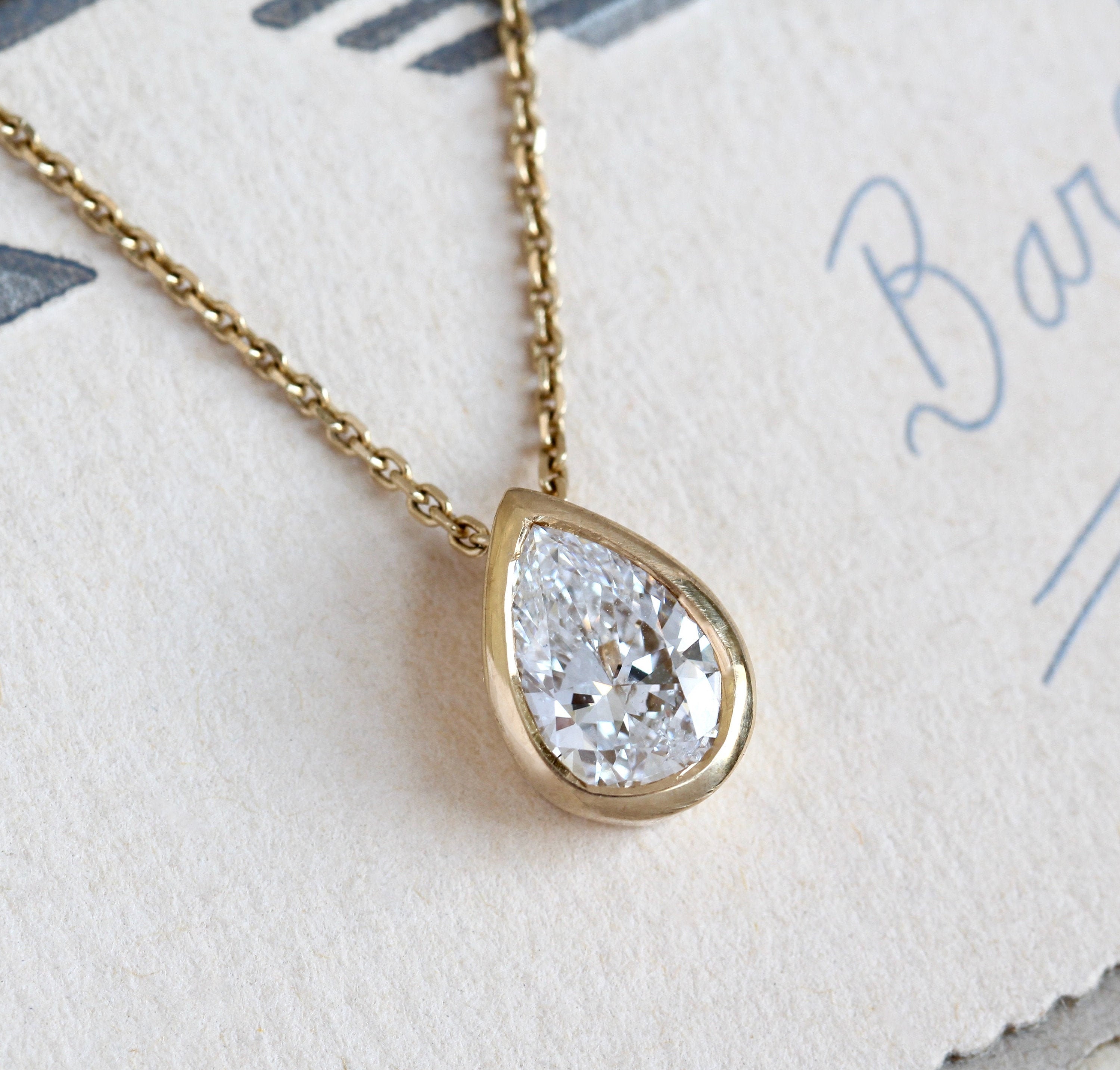 Vintage Pear Shaped Diamond Solitaire Pendant Necklace 18k Etsy UK