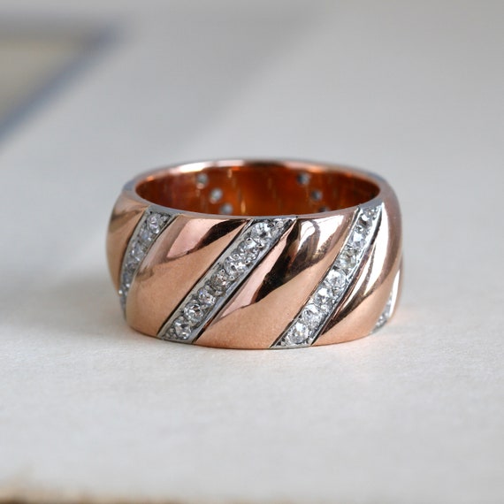 Vintage 14k Rose Gold & Platinum Diamond Band, Re… - image 2